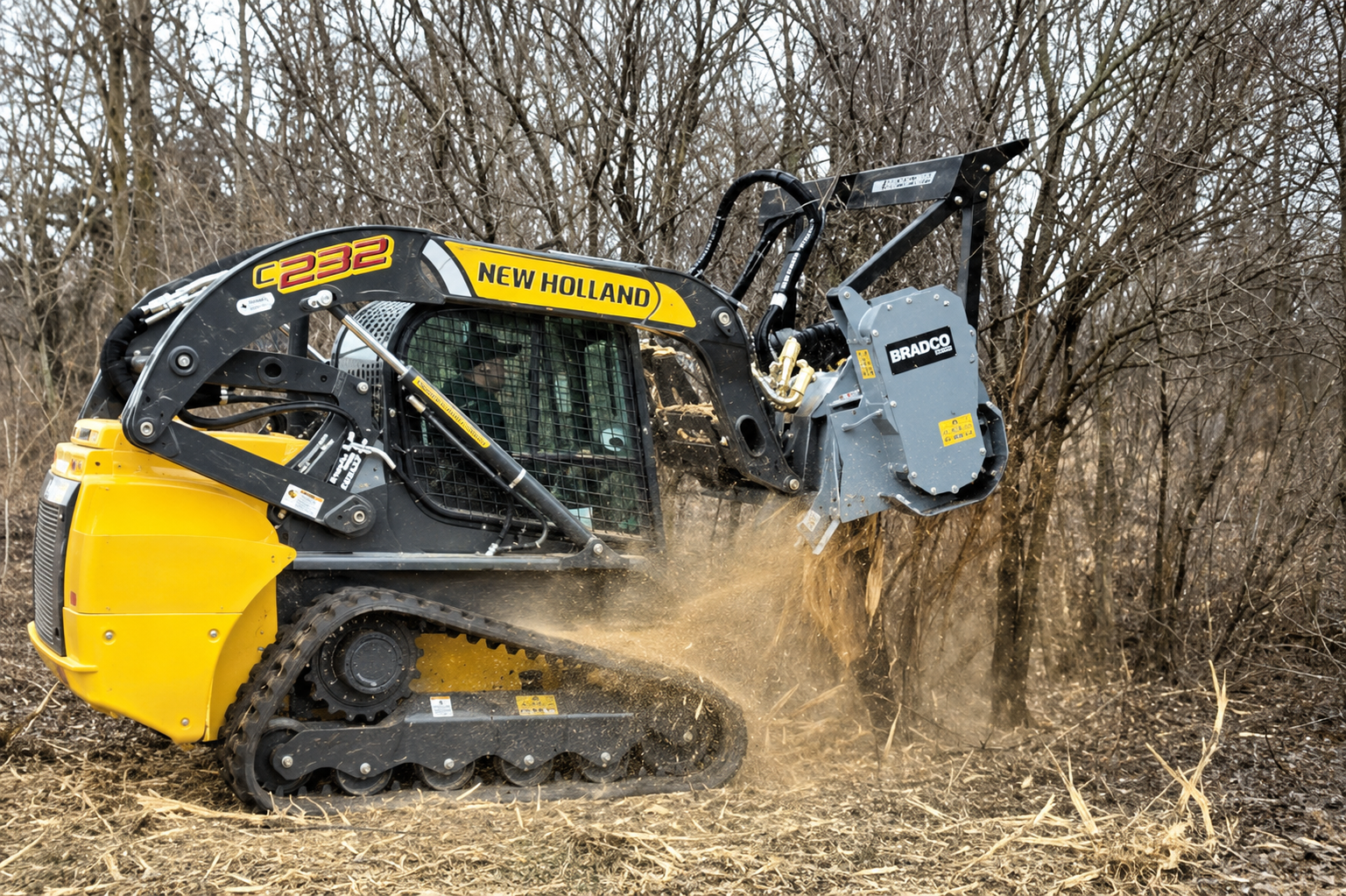Forestry mulcher clearing brush and small trees